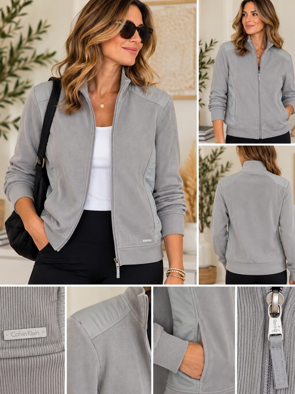 Calvin Klein Women’s Light Gray Zip-Front Bomber Jacket, Small
